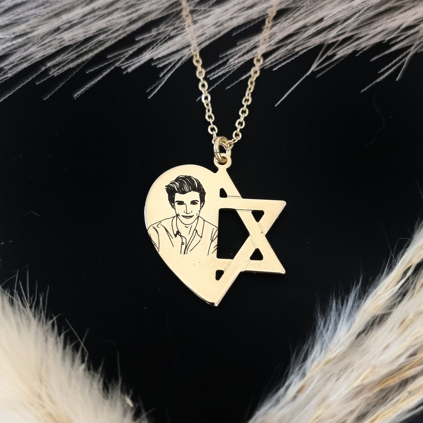 שרשרת לב תמונה בשילוב מגן דוד